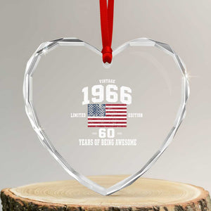 60th Birthday Heart Crystal Glass Ornament Vintage 1966 Limited Edition 60 Years Of Being Awesome USA Flag