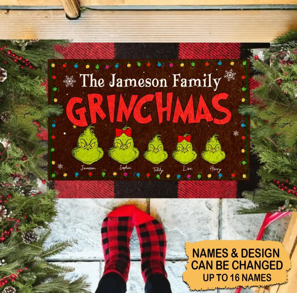 Personalized Christmas Merry Grinchmas Doormat, Name Family The Grinchmas CTM Custom - Printyourwear