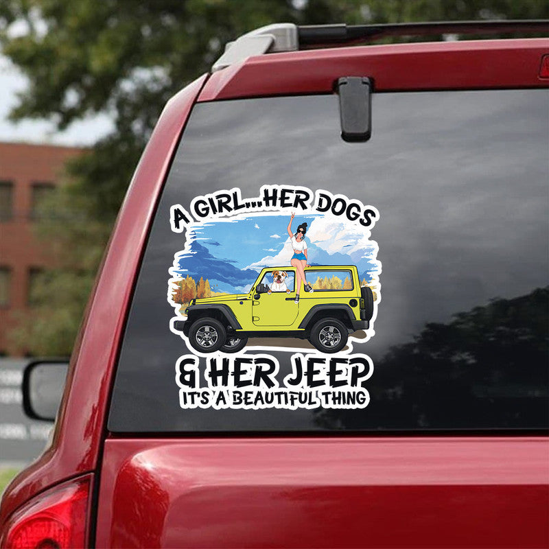 Personalized Jeep Girl Decal and Her Dogs Its A Beautiful Thing CTM 13x13cm Custom - Printyourwear