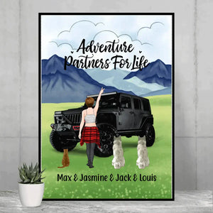Personalized JP Poster, Adventure Girl With Cats and Dogs, Gift For Dogs and Car Lovers CTM Custom - Printyourwear