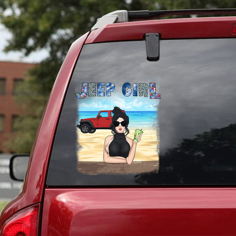 Personalized Jeep Girl Decal and Her Dogs Simple Style CTM 13x13cm Custom - Printyourwear