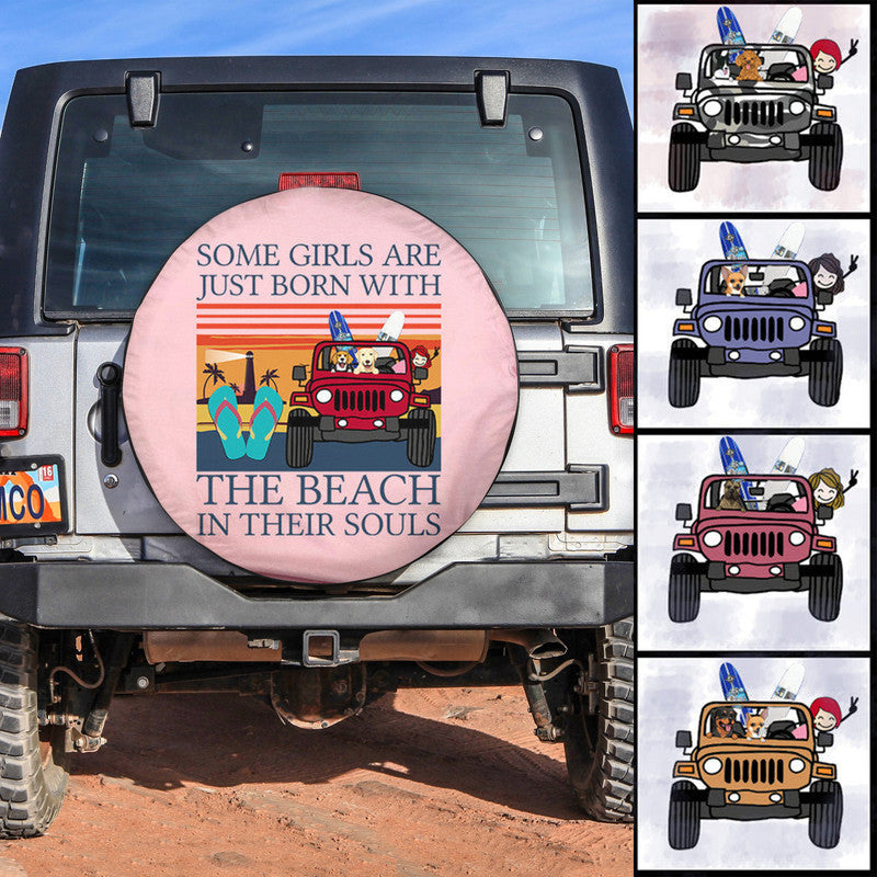 Custom Jeep Tire Cover With Camera Hole, Jeep Beach Dog Girl Spare Tire Cover CTM Custom - Printyourwear