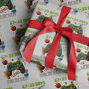 67 33 100 Days Level Unlocked Wrapping Paper Roll Gaming 100th Day of School Boys Kid TS10 White Print Your Wear