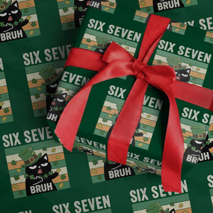 67 Bruh St Patricks Day Wrapping Paper Roll Funny Cat Bruh Six Seven Meme TS14 Green Print Your Wear