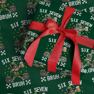 67 Bruh St Patricks Day Wrapping Paper Roll Funny Six Seven Leprechaun Bruh Meme TS14 Green Print Your Wear
