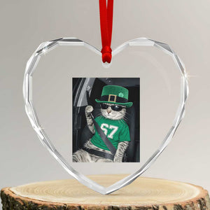 67 Cat St Patricks Day Heart Crystal Glass Ornament Funny Cat Driver Leprechaun Meme TS14 Transparent Glass 3'' Heart Print Your Wear