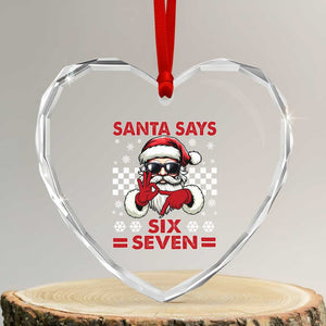 67 Christmas Heart Crystal Glass Ornament Funny Santa Says Six Seven Meme Gen Alpha Slang TS11 Transparent Glass 3'' Heart Print Your Wear