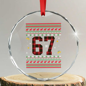 67 Christmas Red Plaid Crystal Glass Ornament Funny Six Seven Meme Holiday Vibes Graphic TS02 Transparent Glass 3'' Circle Print Your Wear
