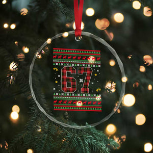 67 Christmas Red Plaid Crystal Glass Ornament Funny Six Seven Meme Holiday Vibes Graphic TS02 Print Your Wear