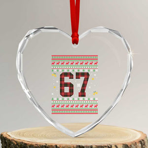 67 Christmas Red Plaid Heart Crystal Glass Ornament Funny Six Seven Meme Holiday Vibes Graphic TS02 Transparent Glass 3'' Heart Print Your Wear