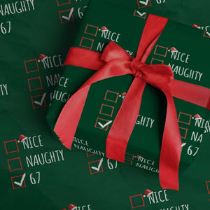 67 Christmas Wrapping Paper Roll Funny Nice Naughty Six Seven 6 7 Meme Brain Rot TS10 Green Print Your Wear