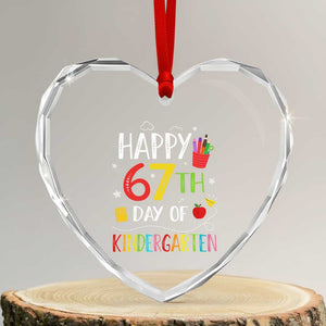 67 Days Of Kindergarten Heart Crystal Glass Ornament Happy 67th Day Of School Teachers Student Meme TS10 Transparent Glass 3'' Heart Print Your Wear