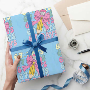67 Days of School Coquette Bow Wrapping Paper Roll Funny Six Seven Meme 67th Day Teacher Student TS10 Light Blue Print Your Wear