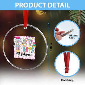 67 Days of School Crystal Glass Ornament Six Seven Cute Girly Pencil and Bow for Students Teachers TS02 Print Your Wear