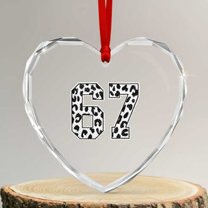67 Jersey Number Heart Crystal Glass Ornament Funny Six Seven Meme Y2k Leopard Number TS10 Transparent Glass 3'' Heart Print Your Wear