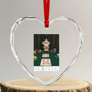 67 Poker Cat Heart Crystal Glass Ornament Funny Six Seven Meme TS14 Transparent Glass 3'' Heart Print Your Wear