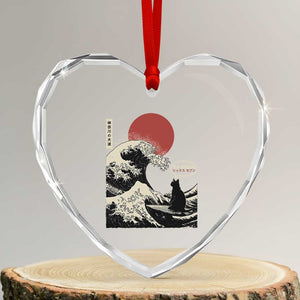 67 Six Seven Bruh Meme Heart Crystal Glass Ornament Funny Japanese Black Cat Surfing The Great Wave Kanagawa TS14 Transparent Glass 3'' Heart Print Your Wear