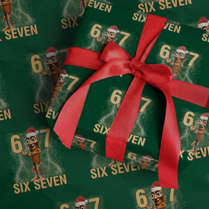 67 Six Seven Italian Brainrot Meme Wrapping Paper Roll Funny Tung Tung Tung Sahur Christmas TS14 Green Print Your Wear
