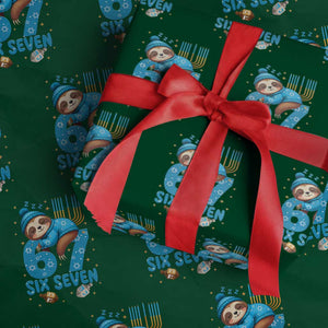 67 Six Seven Meme Wrapping Paper Roll Funny Hanukkah Sloth TS14 Green Print Your Wear