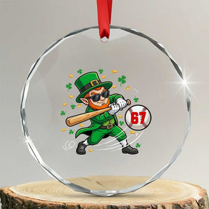 67 St Patricks Day Crystal Glass Ornament Funny Six Seven Leprechaun Playing Baseball Meme TS14 Transparent Glass 3'' Circle Print Your Wear