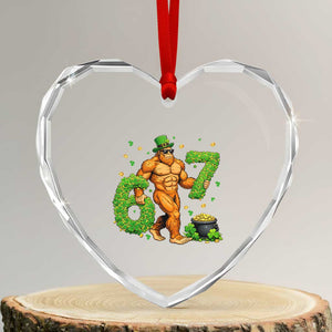 67 St Patricks Day Heart Crystal Glass Ornament Funny Bigfoot Six Seven Shamrock Party Meme TS14 Transparent Glass 3'' Heart Print Your Wear