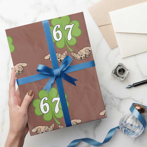 67 St Patricks Day Wrapping Paper Roll Six Seven Meme Shamrock Hand Gesture TS11 Mocha Print Your Wear