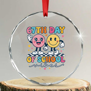 67th Day of School Vibes Crystal Glass Ornament Cute Retro Smiling Face for Students & Teachers TS02 Transparent Glass 3'' Circle Print Your Wear