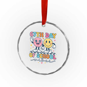 67th Day of School Vibes Crystal Glass Ornament Cute Retro Smiling Face for Students & Teachers TS02 Print Your Wear