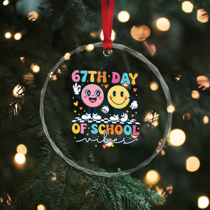 67th Day of School Vibes Crystal Glass Ornament Cute Retro Smiling Face for Students & Teachers TS02 Print Your Wear