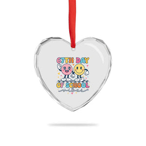 67th Day of School Vibes Heart Crystal Glass Ornament Cute Retro Smiling Face for Students & Teachers TS02 Print Your Wear