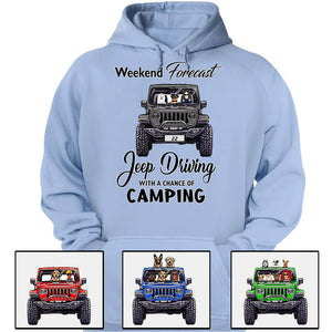 Custom Jeep Shirts, Weekend Forecast Jeep Driving With A Chance Of Camping, Jeep Dog Jeep Cat Apparel CTM00 Custom - Printyourwear