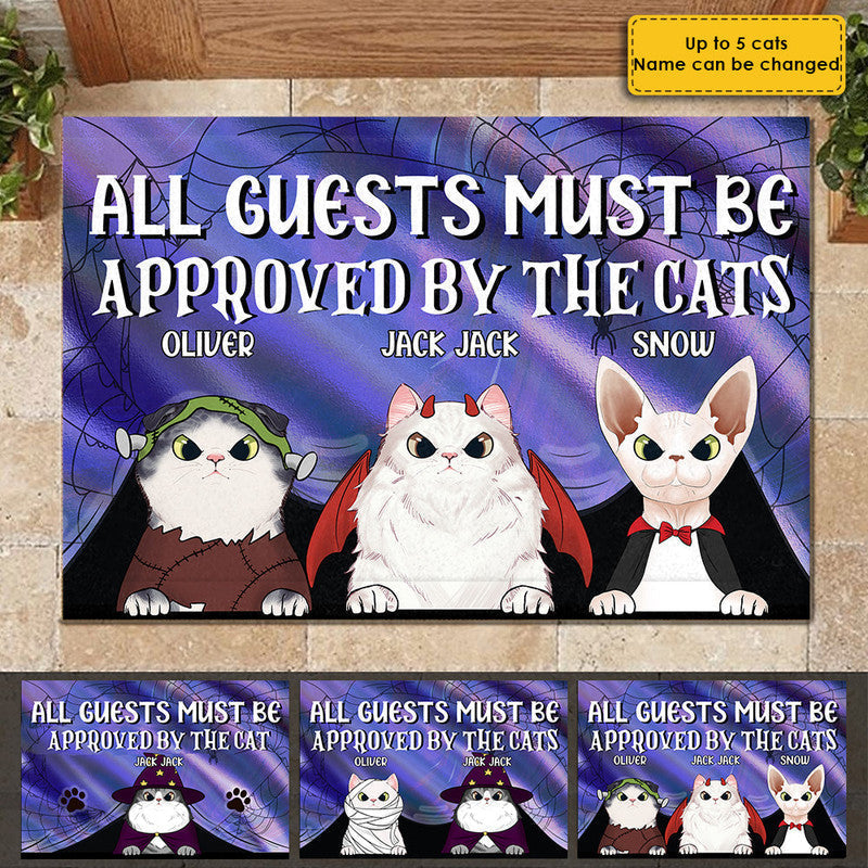 Personalized Halloween Doormat All Guests Must Be Approved By Our Cats Cats Halloween CTM Custom - Printyourwear