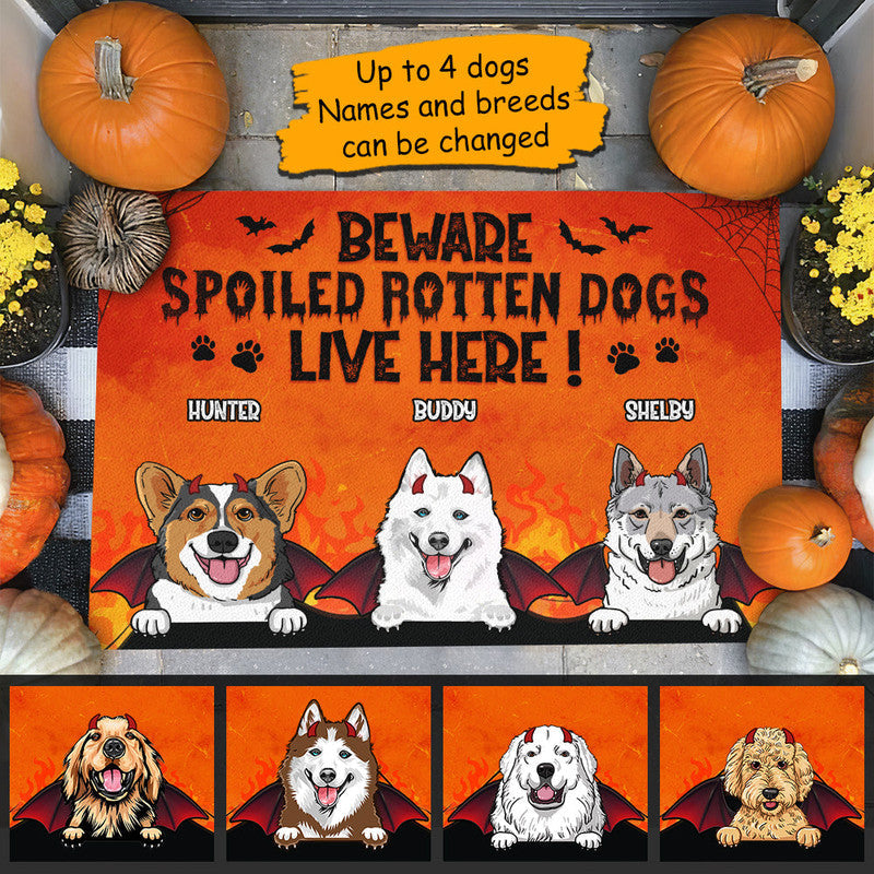 Personalized Halloween Doormat Beware Spoiled Rotten Dogs Live Here Dogs Halloween CTM Custom - Printyourwear