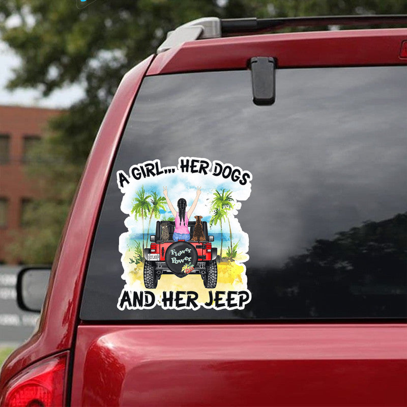 Personalized Girl Her Dogs and Her Jeep Decal CTM 13x13cm Custom - Printyourwear