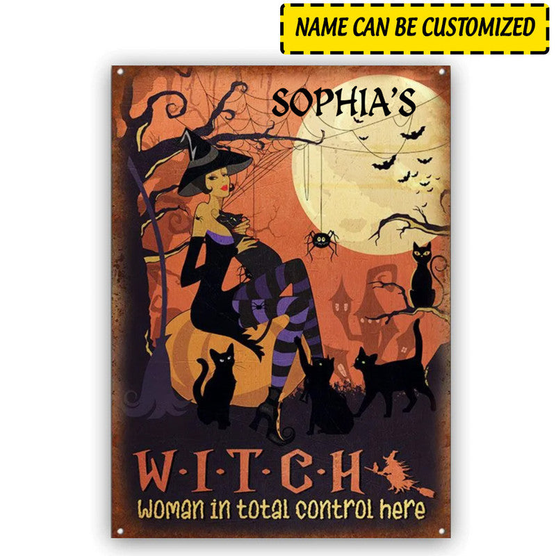 Halloween Personalized Metal Signs Witch Witchy Wizard Spell Halloween Woman In Total Control CTM One Size 24x18 inch (60.96x45.72 cm) Custom - Printyourwear