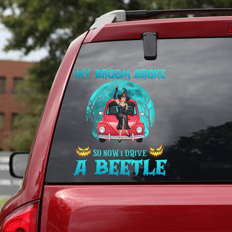 Personalized Jeep Girl Decal Halloween Witch Wizard My Broom Broke So Now I Drive A Beetle Nightmare Vibes CTM 13x13cm Custom - Printyourwear