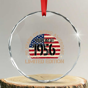 70th Birthday Crystal Glass Ornament Vintage 1956 70 Year Old Birthday USA Flag TS10 Transparent Glass 3'' Circle Print Your Wear