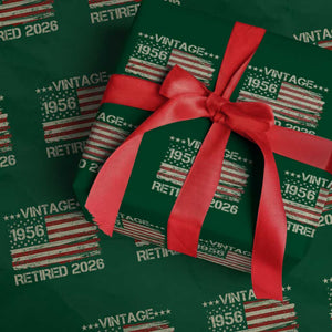 70th Birthday Retirement Wrapping Paper Roll Vintage 1956 Retired 2026 American Flag TS11 Green Print Your Wear