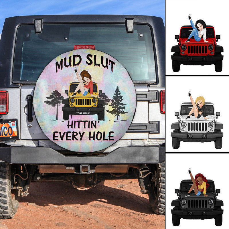 Custom Jeep Tire Cover With Camera Hole, Mud Slut Hitting Every Hole Spare Tire Cover CTM Custom - Printyourwear