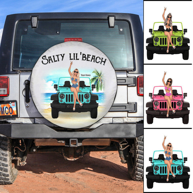Custom Jeep Tire Cover With Camera Hole, Salty Lilbeach Jeep Girl NO.1 Spare Tire Cover CTM Custom - Printyourwear