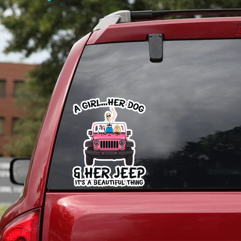 Personalized Jeep Decal A Girl Her Dogs and Her Jeep CTM 13x13cm Custom - Printyourwear