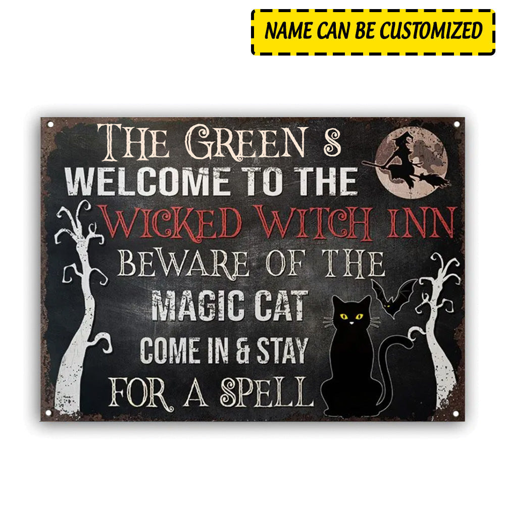 Halloween Personalized Metal Signs Witch Black Cat Staying For A Spell CTM One Size 24x18 inch (60.96x45.72 cm) Custom - Printyourwear