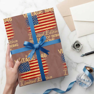 80th Birthday Wrapping Paper Roll Vintage 1946 Limited Edition 80 Year Old Birthday USA Flag TS10 Mocha Print Your Wear