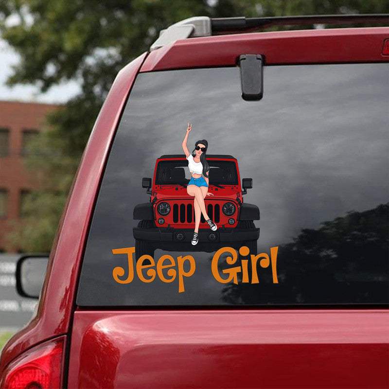 Personalized Jeep Girl Decal With Her Dogs Cats NO.1 CTM 13x13cm Custom - Printyourwear
