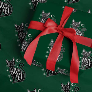 86 47 Celestial Black Cat Mystic Wrapping Paper Roll Moon Stars Coded Political Satire TS02 Green Print Your Wear
