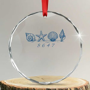 8647 Sea Shells Starfish Vintage Coastal Blue Line Graphic Crystal Glass Ornament Coded Political Satire TS02 Transparent Glass 3'' Circle Print Your Wear