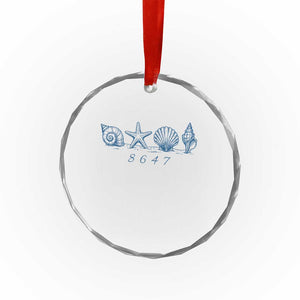 8647 Sea Shells Starfish Vintage Coastal Blue Line Graphic Crystal Glass Ornament Coded Political Satire TS02 Print Your Wear