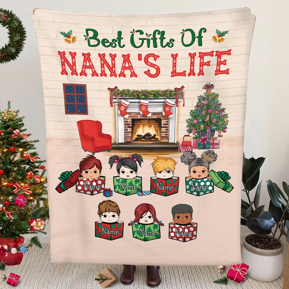Personalized Grandkids Name Best Gifts of Nana Life Christmas Blanket CTM Custom - Printyourwear