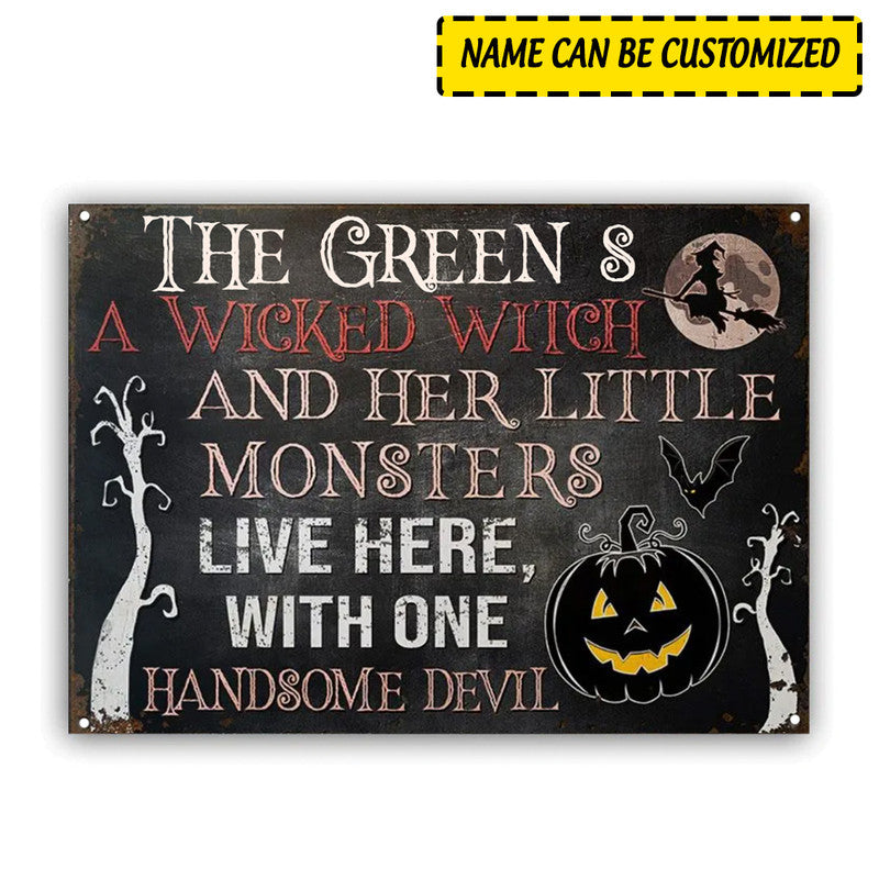 Halloween Personalized Metal Signs Wicked Witch Monsters and Devil Hanging Halloween CTM One Size 24x18 inch (60.96x45.72 cm) Custom - Printyourwear