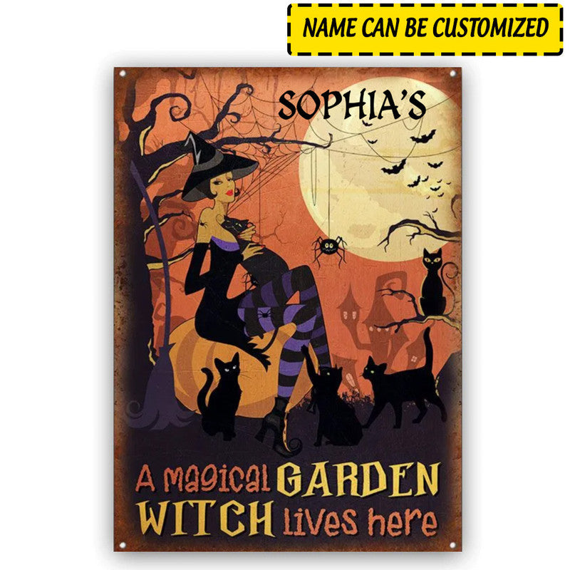Halloween Personalized Metal Signs Witch Witchy Wizard Spell Halloween A Magical Garden CTM One Size 24x18 inch (60.96x45.72 cm) Custom - Printyourwear